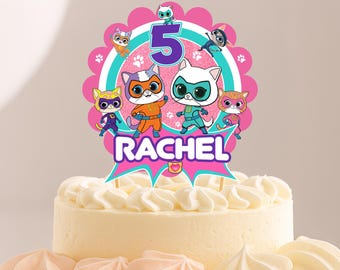 Superkitties Custom Name And Age CardStock Superkitties Cake Topper 7"