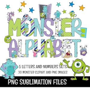 Monster Inc Doodle Alphabet Letters PNG Bundle Instant Download