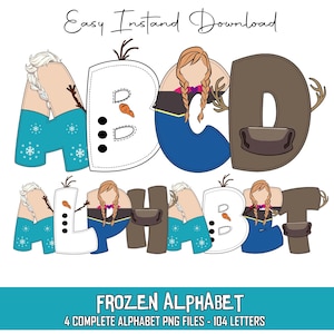 Frozen Doodle Alphabet Letters PNG Bundle Instant Download