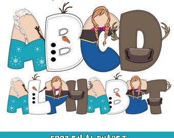 Frozen Doodle Alphabet Letters PNG Bundle Instant Download