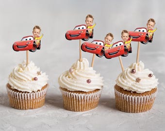 Cars McQueen Custom Face Cupcake Toppers Personalized Birthday Party Decorations