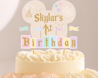 Disneyland Custom Cardstock Cake Topper – 7" Personalized Disney Birthday Decoration