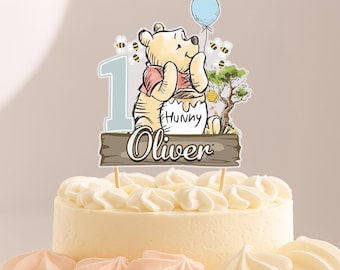 Winnie The Pooh Custom Name And Age CardStock Cake Topper 7"