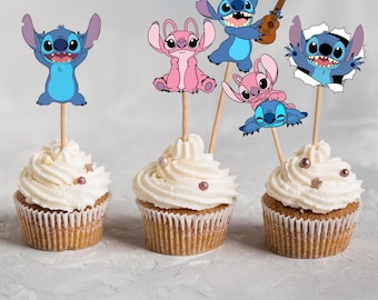 Stitch Birthday Cupcake Toppers – Stitch Party Dessert Decorations