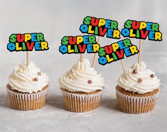 Cartoon Custom Name Cupcake Toppers – Personalized Birthday Cupcake Decorations