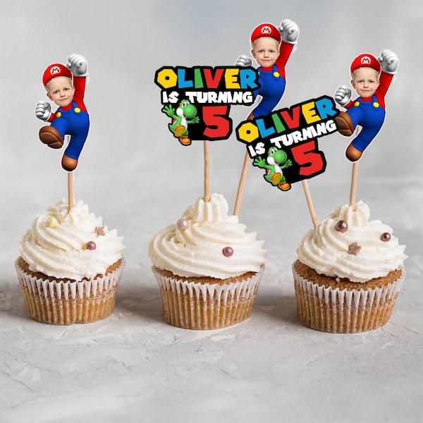 Marioos Custom Face Cupcake Toppers 2 inc Personalized Birthday Party Decorations