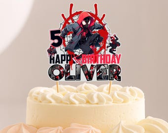 Miles Morales Spider-Man Custom Name And Age CardStock Cake Topper 7"