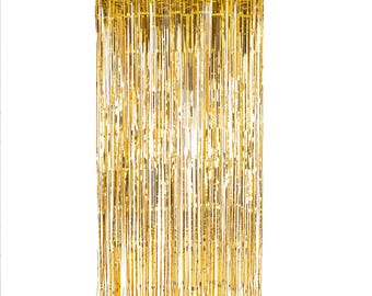 Gold Metallic Foil Fringe Backdrop Curtain 6.5 ft
