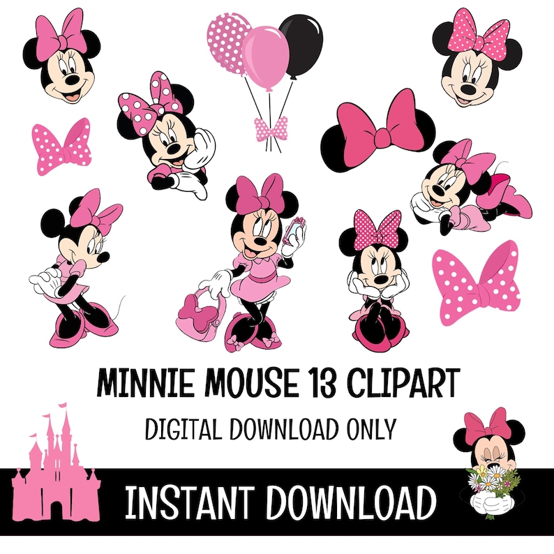 Paquete de letras y números del alfabeto de Minnie Mouse Doodle PNG, descarga instantánea imagen 2