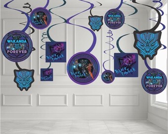 Black Panther Wakanda Forever Spiral Hanging Decorations – 12 ct