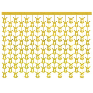 May include: A gold-colored hanging decoration featuring a repeating pattern of rabbit silhouettes arranged in vertical rows suspended from a horizontal bar. Each rabbit shape is identical, creating a uniform grid of metallic gold figures.