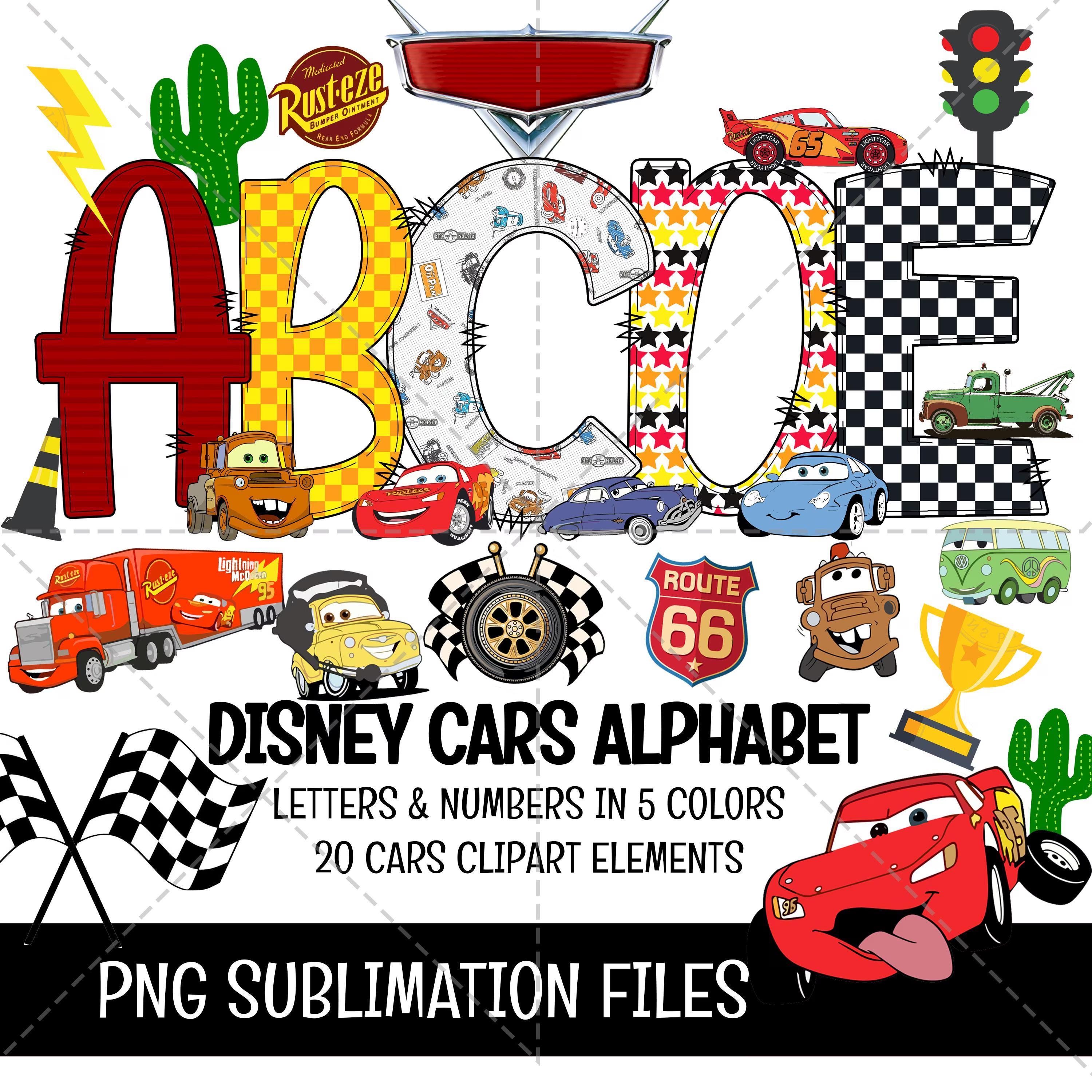 Disney Cars Mcqueen Doodle Alphabet Letters PNG Bundle Instant Download ...