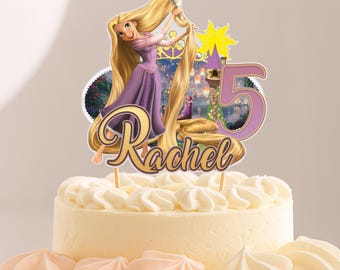 Princess Rapunzel Custom Name And Age CardStock Cake Topper 7"