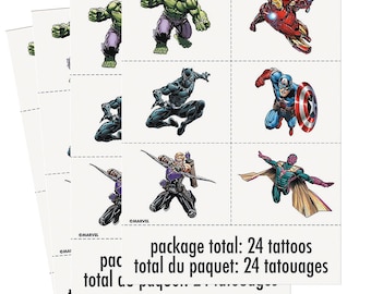 Avengers™ Temporary Tattoos – 4 Sheets, 24 Tattoos