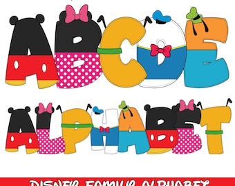 Mickey Mouse Family Doodle Alphabet Letters PNG Bundle Instant Download