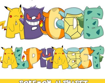 Pikachu Doodle Alphabet Letters PNG Bundle Instant Download
