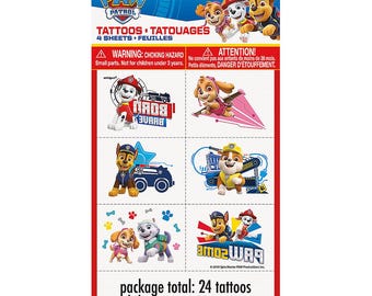 Officially Licensed Paw Patrol 4 Tattoo Sheets - 24 Tattoos - Custom Cake Topper