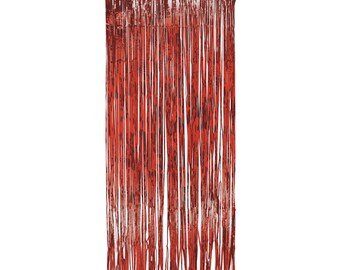 Red Metallic Foil Fringe Backdrop Curtain 6.5 ft