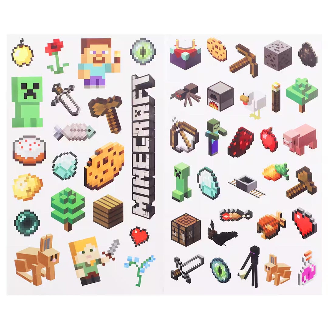 Rectangle Minecraft Sticker Minecraft Stickers – 4 Sheets Minecraft Party Favors & Crafts -licensed ...