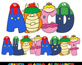 Mario Doodle Alphabet Buchstaben PNG Bundle Sofort-Download