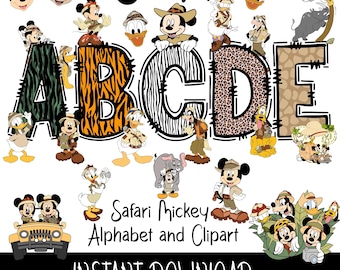 Safari Mickey Mouse Doodle Alphabet Letters PNG Bundle Instant Download