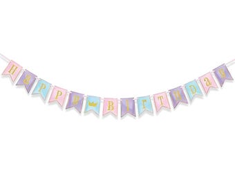 Glitter Magical Princess Birthday Pennant Banner – 7 ft Party Garland Decoration
