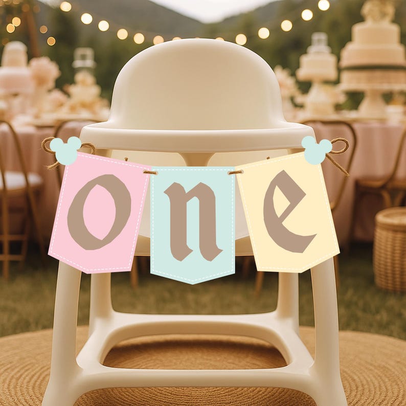 Disneyland 1st Birthday High Chair Banner – Mickey Mouse Theme Baby Boy or Girl Party Decoration