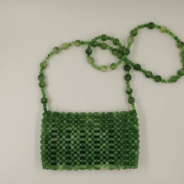 Handmade Jade Green Beaded Sling Bag with Beaded Handle Strap LooMee Bag LM135