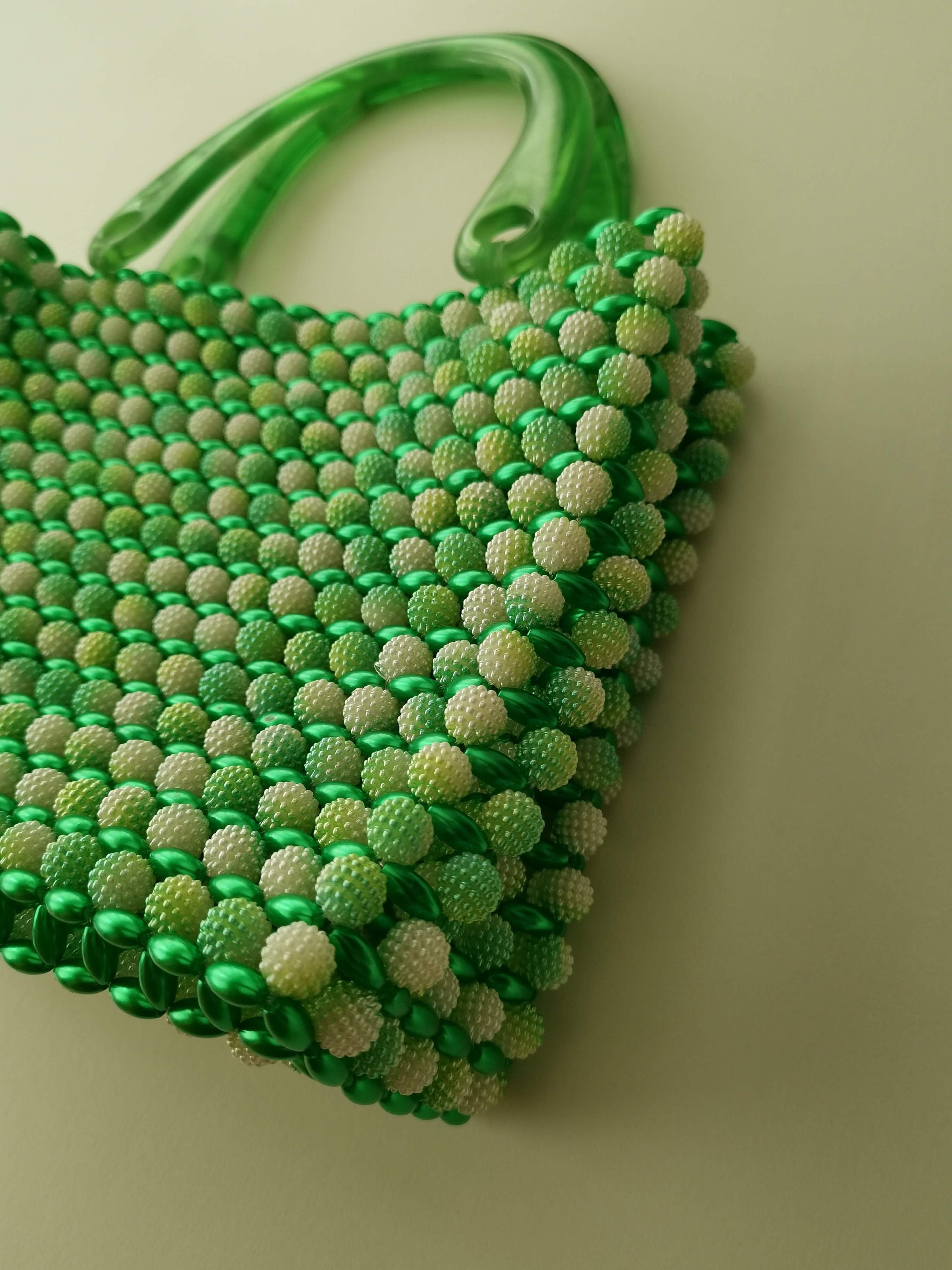 Handmade Green Beaded Top Handle Handbag with Green Resin Bag | Etsy