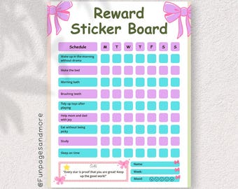 Tableau de récompenses pour enfants, suivi des tâches ménagères hebdomadaires, parentalité positive (fichier PDF à télécharger au format A4)