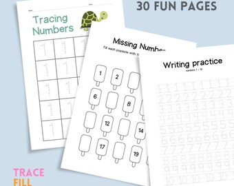 Feuilles de travail pour la recherche de numéros pour les enfants d'âge préscolaire, exercice d'écriture de 1 à 20, PDF pour l'apprentissage des tout-petits