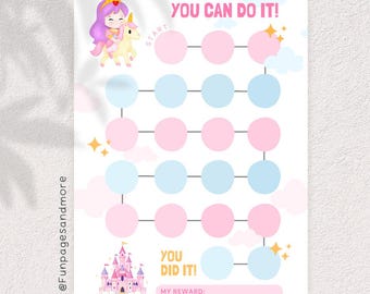 Tableau des récompenses licorne imprimable, suivi du comportement des enfants (téléchargement numérique fichier PDF de taille A4)