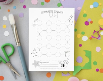 Tableau des récompenses pour enfants en noir et blanc, suivi de la routine (téléchargement PDF)