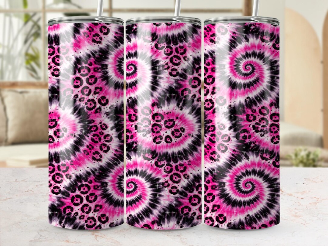 Tie Dye Tumbler Wrap PNG, Pink Leopard Print 20 Oz Sublimation Skinny ...