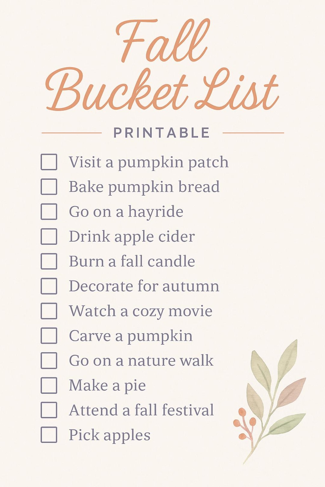Fall Bucket List | Printable Fall Checklist | Cozy Autumn Activities ...