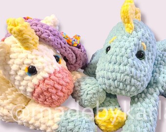 Pattern, Unicorn and Dino Crochet Pajama Bag, Crochet Pajama Bag Pattern, Amigurumi Animal Pattern