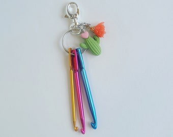 Crochet hook keychain, 3mm, 4mm, 5mm, crochet hooks, gift for crocheter, cute keychain, cactus keychain