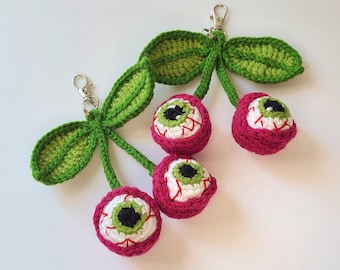 Two key chains, Cherry Eyes Key Chains, Eyeball keychains, Halloween crochet keychains, Amigurumi keychains