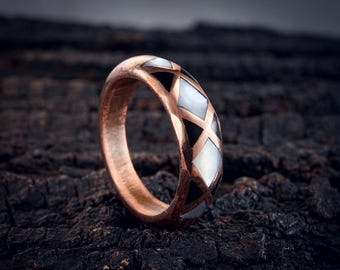 Copper Ring - biva Pearl & Black Onyx Inlay Band