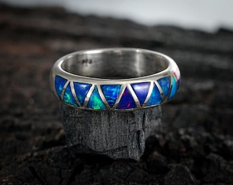 Anillo de plata de ley 925 con ópalo de fuego azul etíope natural de primera calidad, regalo de cumpleaños, talla única, disponible del 3 al 16 en EE. UU.