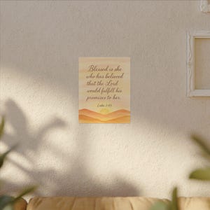 Luke 1:45 Stretched Matte Canvas Wall Art | Blessed Is She | Christian Home Décor