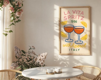 La vita spritz - Arte mural de Aperol - Arte mural italiano - Póster de bebida - Regalo para un amigo - Decoración de pared divertida - Póster de Aperol - Impresión de La Vita