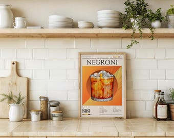 Negroni Cocktail Art Print – Vintage Bar Wall Decor – Home Bar Poster – Gift for Cocktail Lovers