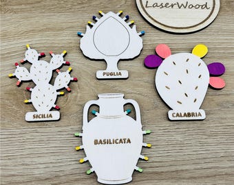 Imanes luminosos de madera del sur de Italia – Archivo SVG para corte láser – Decoraciones DIY – Descarga digital, DXF, PDF, SVG, AI, EPS. Ref. #615