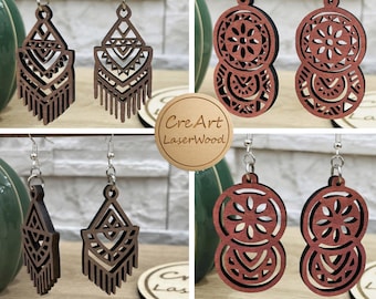 Wooden Drop Earrings Set of 4 – SVG Laser Cut Jewelry File – DIY Jewelry – Digital Download DXF PDF SVG AI EPS. Ref. #113