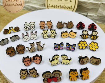 Aretes de madera con forma de animal, juego de 20 – Archivo SVG de joyería cortado a láser – Joyería DIY – Descarga digital, DXF, PDF, SVG, AI, EPS. Ref. n.° 1311