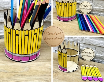 Portapenne con matite in legno – laser cut pen holder – file digitale – DIY desk organizer - digital download svg dxf ai eps pdf. Rif.#411