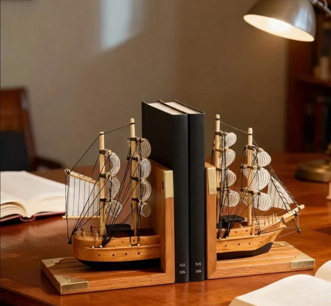 Library Boxe Stands Handmade Book Ends Ship Sailing Library Book Stands Office Decor Desk ...