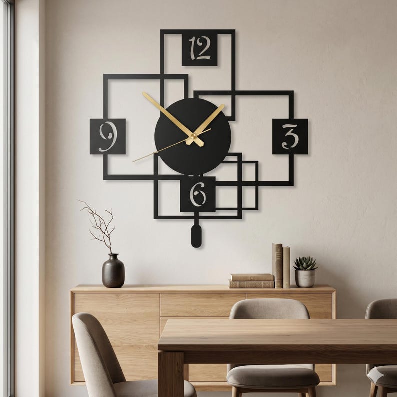 Modern Metal Asymmetric Wall Clock, Geometric Silent Clock - Etsy
