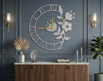 Modern Flover Metal Wall Clock, Minimalist Home Decor , Flover Desing Art